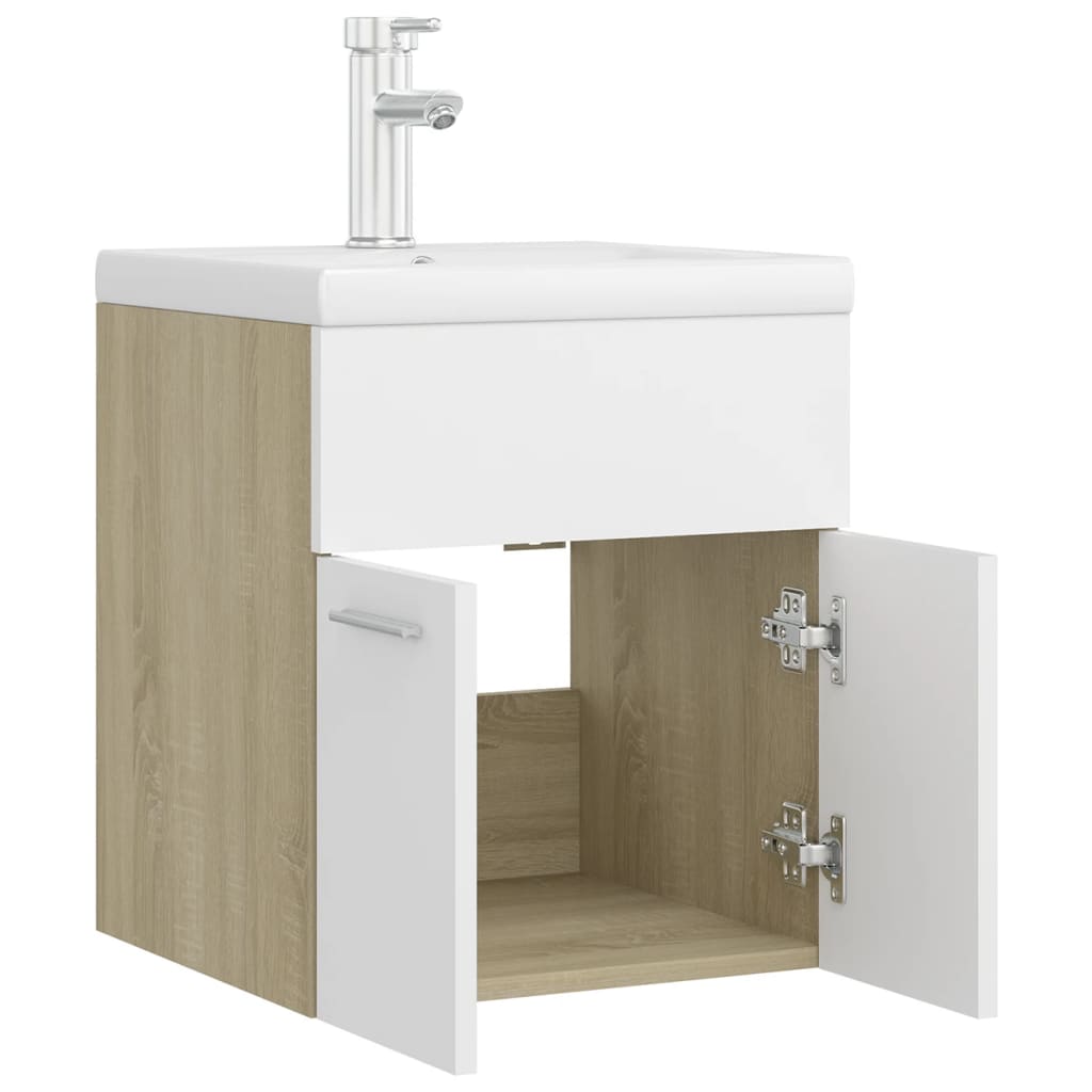 Sink Cabinet with Built-in Basin White and Sonoma Oak Engineered Wood