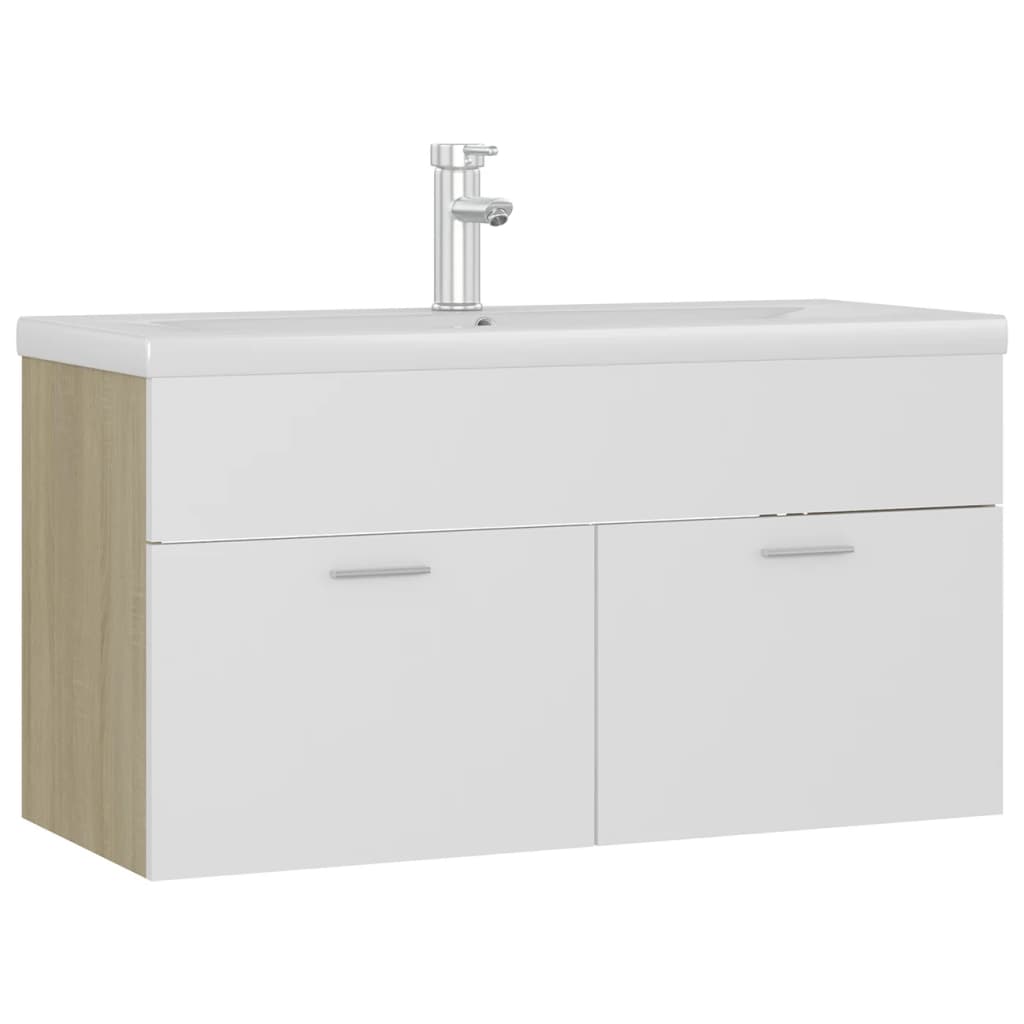 Sink Cabinet with Built-in Basin White and Sonoma Oak Engineered Wood