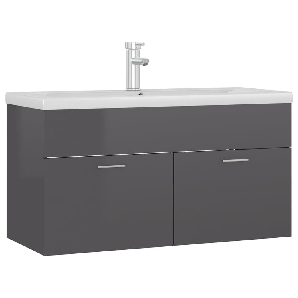 Sink Cabinet with Built-in Basin High Gloss Grey Engineered Wood
