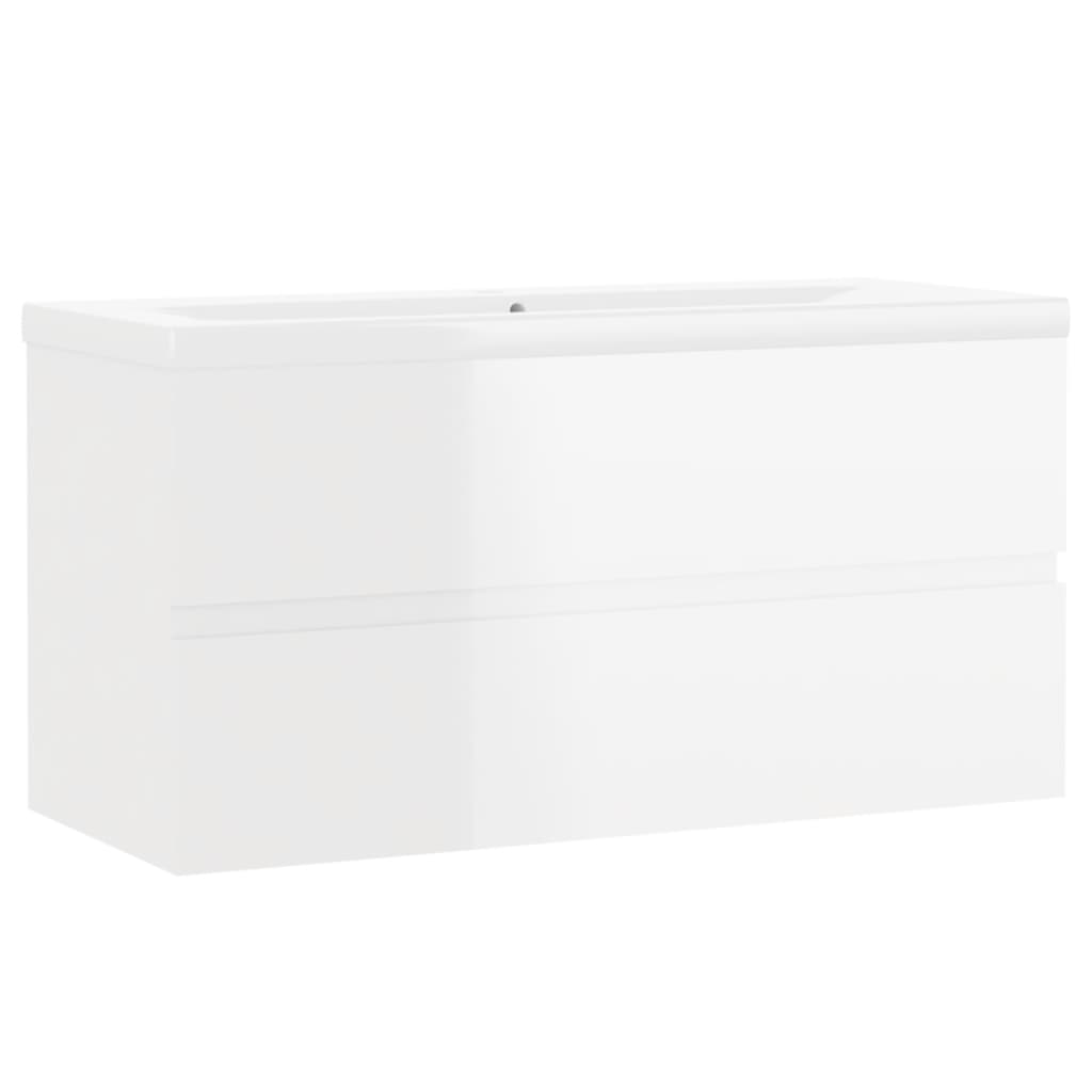 Sink Cabinet with Built-in Basin High Gloss White Engineered Wood