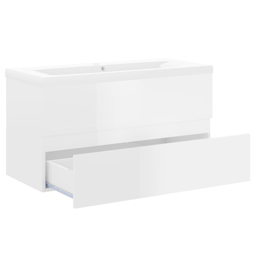Sink Cabinet with Built-in Basin High Gloss White Engineered Wood
