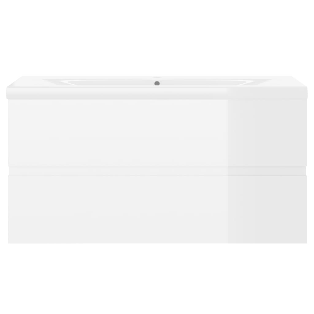 Sink Cabinet with Built-in Basin High Gloss White Engineered Wood