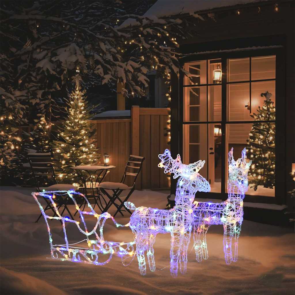 Reindeers & Sleigh Christmas Decoration 160 LEDs 130 cm Acrylic