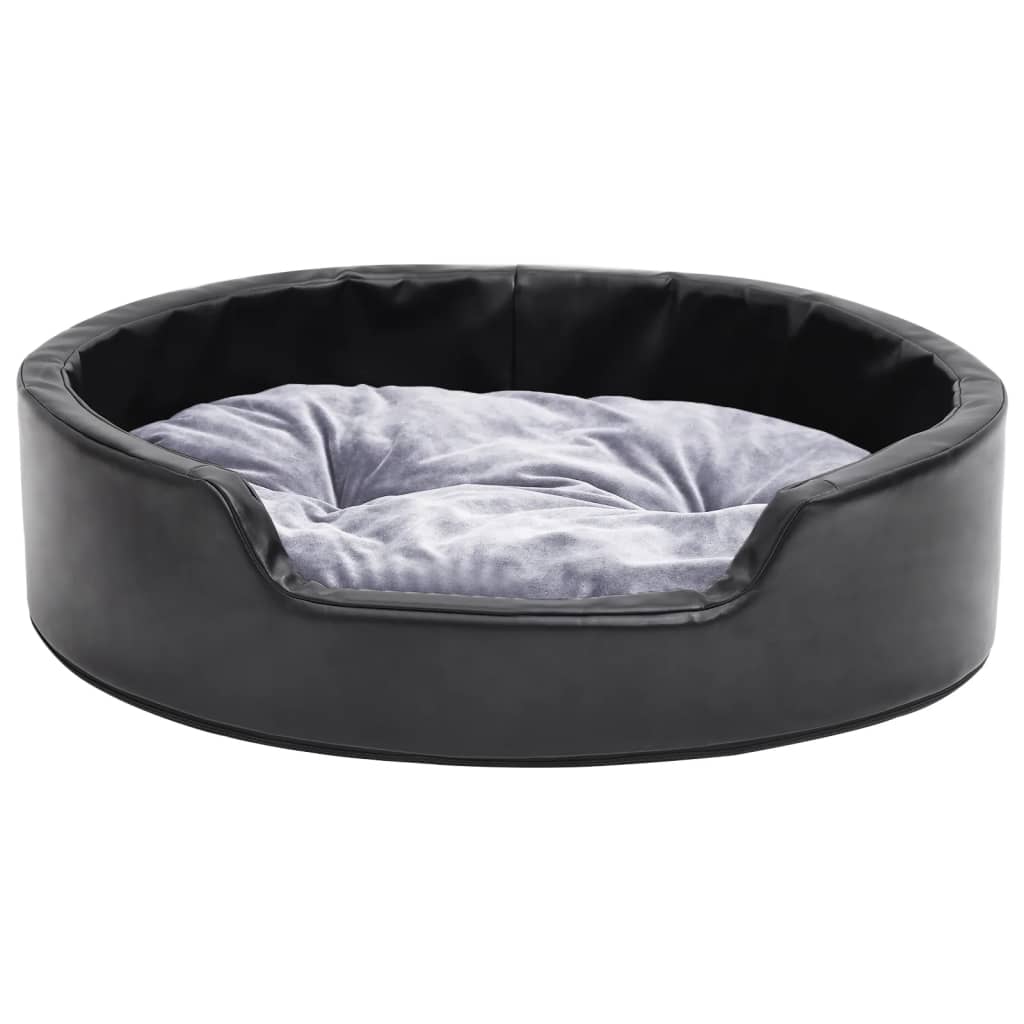 Dog Bed Black and Grey 69x59x19 cm Plush and Faux Leather
