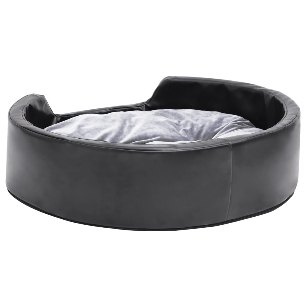 Dog Bed Black and Grey 69x59x19 cm Plush and Faux Leather