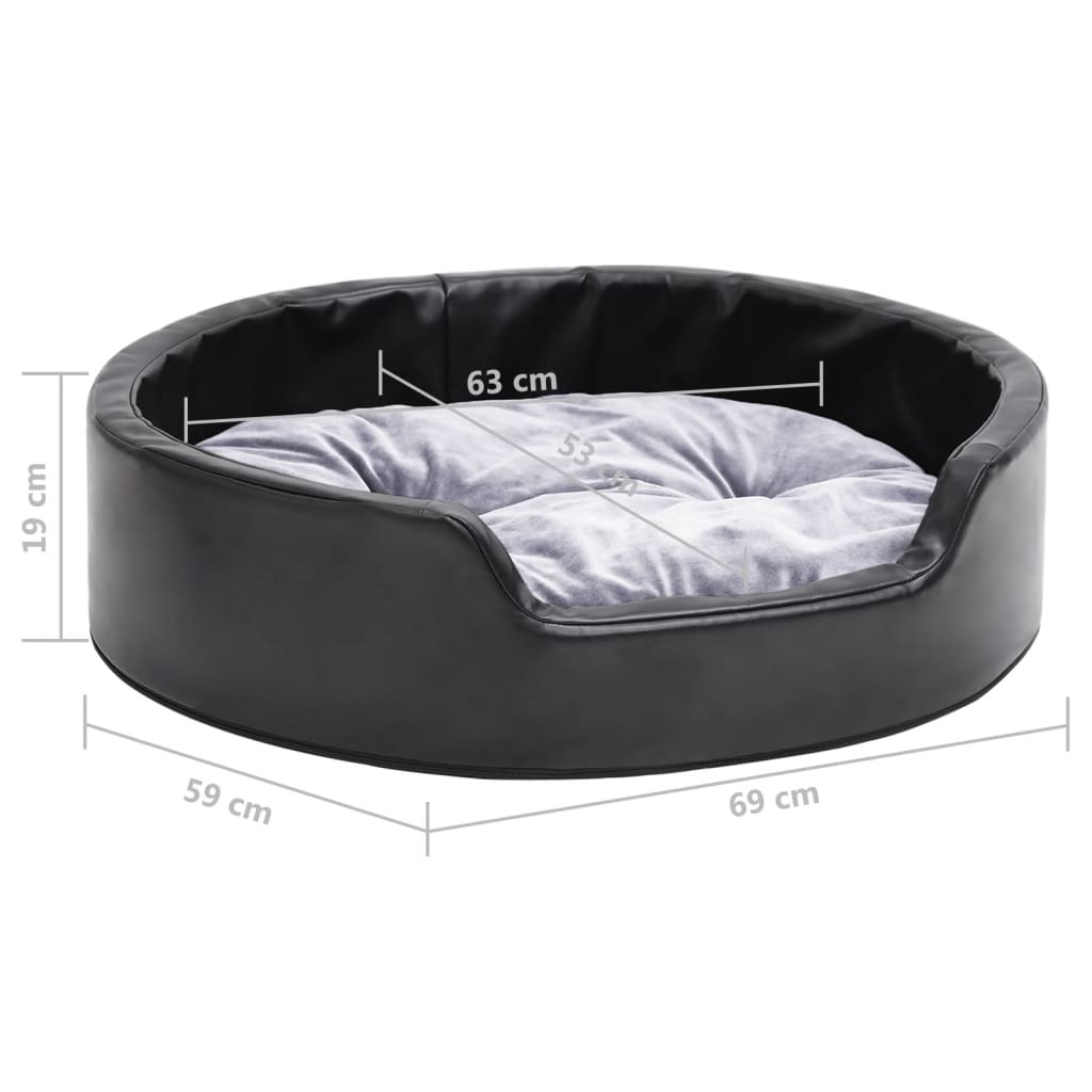 Dog Bed Black and Grey 69x59x19 cm Plush and Faux Leather