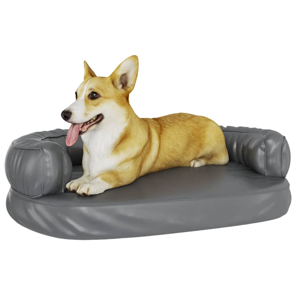 Ergonomic Foam Dog Bed Grey 75x53 cm Faux Leather