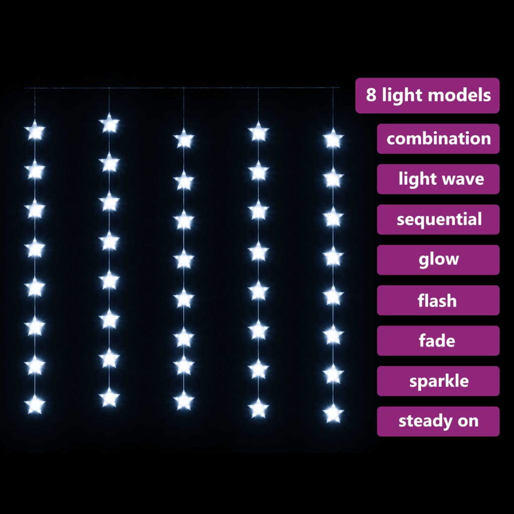 LED Star Curtain Fairy Lights 200 LED Cold White 8 Function