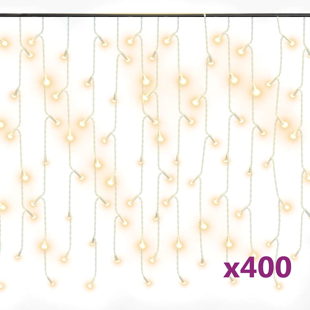 LED Curtain Icicle Lights 10m 400 LED Warm White 8 Function