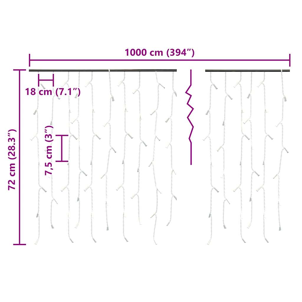 LED Curtain Icicle Lights 10m 400 LED Warm White 8 Function