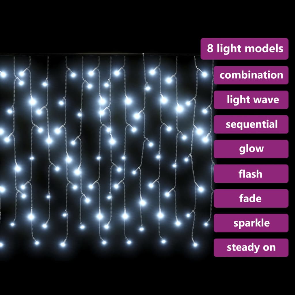 LED Curtain Icicle Lights 10m 400 LED Cold White 8 Function