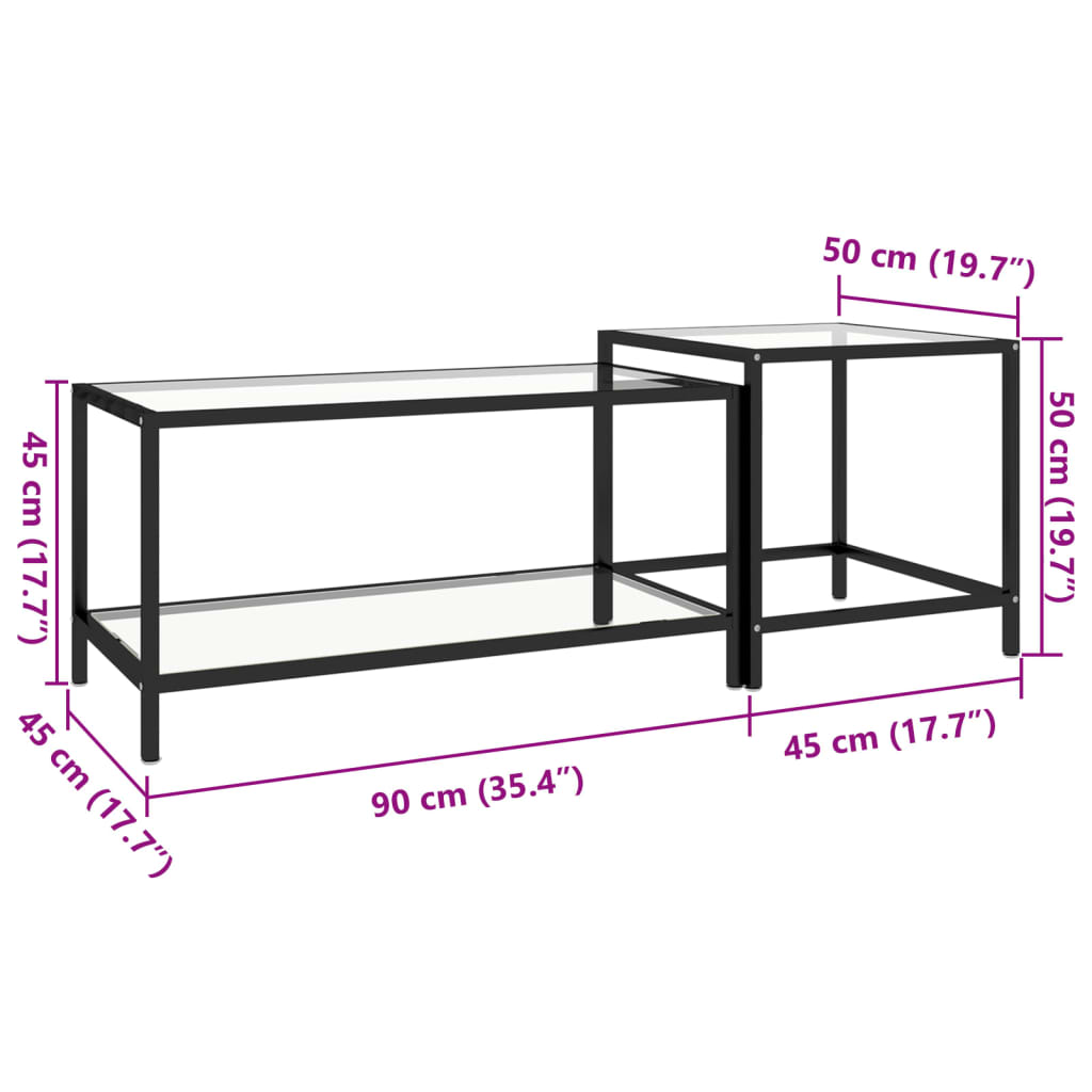 Tea Tables 2 pcs Tempered Glass Transparent