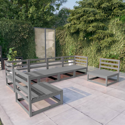 6 Piece Garden Lounge Set Grey Solid Pinewood