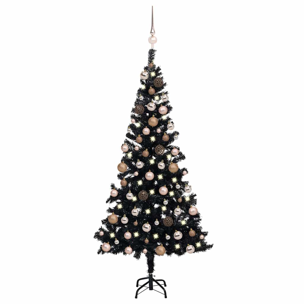 Artificial Pre-lit Christmas Tree with Ball Set Black 120 cm PVC