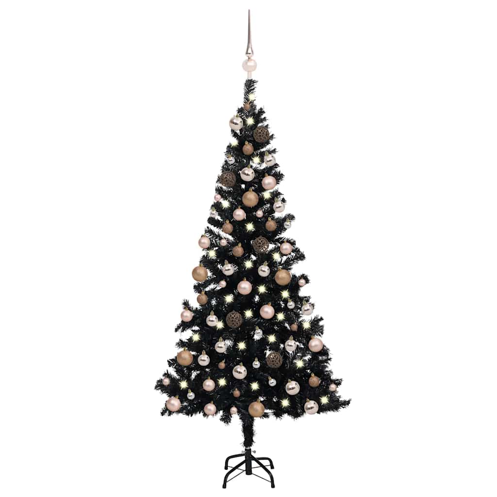 Artificial Pre-lit Christmas Tree with Ball Set Black 180 cm PVC