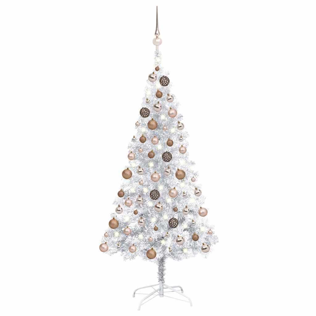 Artificial Pre-lit Christmas Tree with Ball Set Silver 150 cm PET