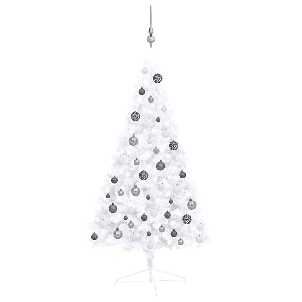 Artificial Half Pre-lit Christmas Tree with Ball Set White 120 cm