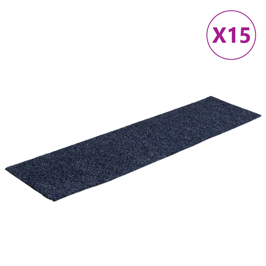 Stair Mats Self-adhesive 15 pcs 76x20 cm Grey Blue Rectangular