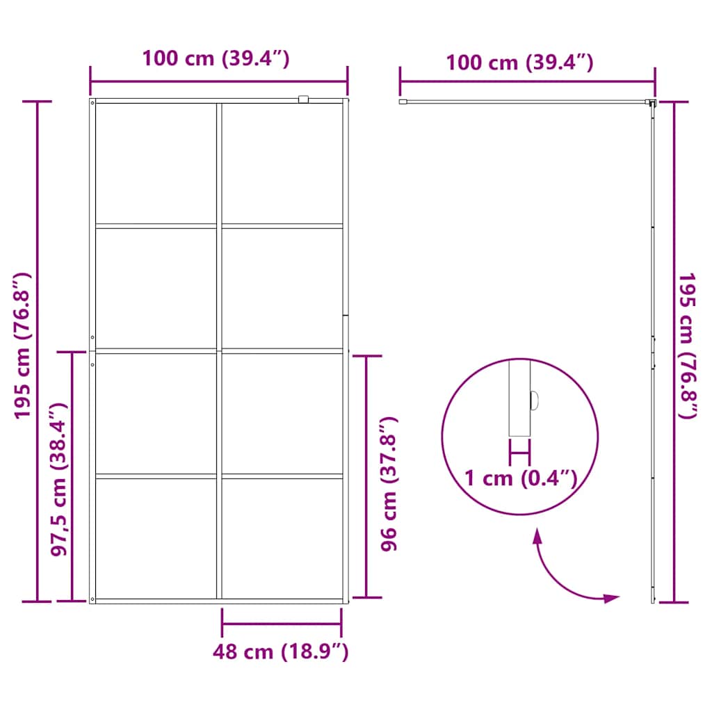 Walk-in Shower Wall with Clear ESG Glass 100x195 cm Black