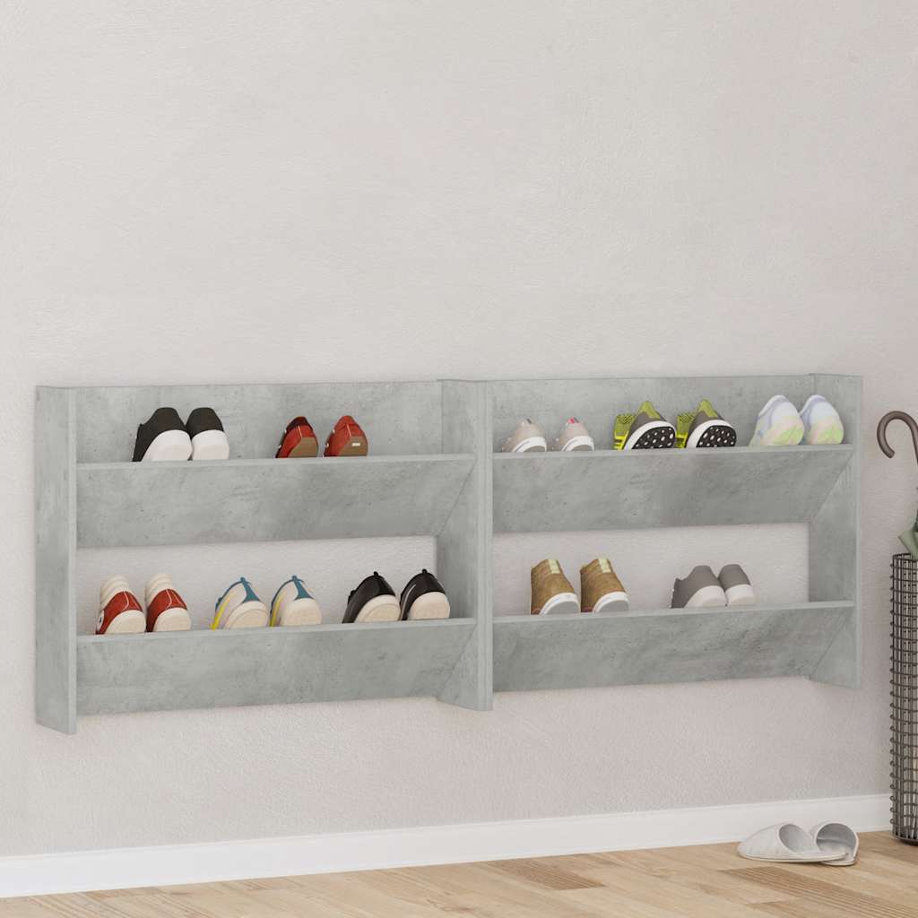 Wall Shoe Cabinets 2 pcs Concrete Grey 80x18x60 cm Engineered Wood
