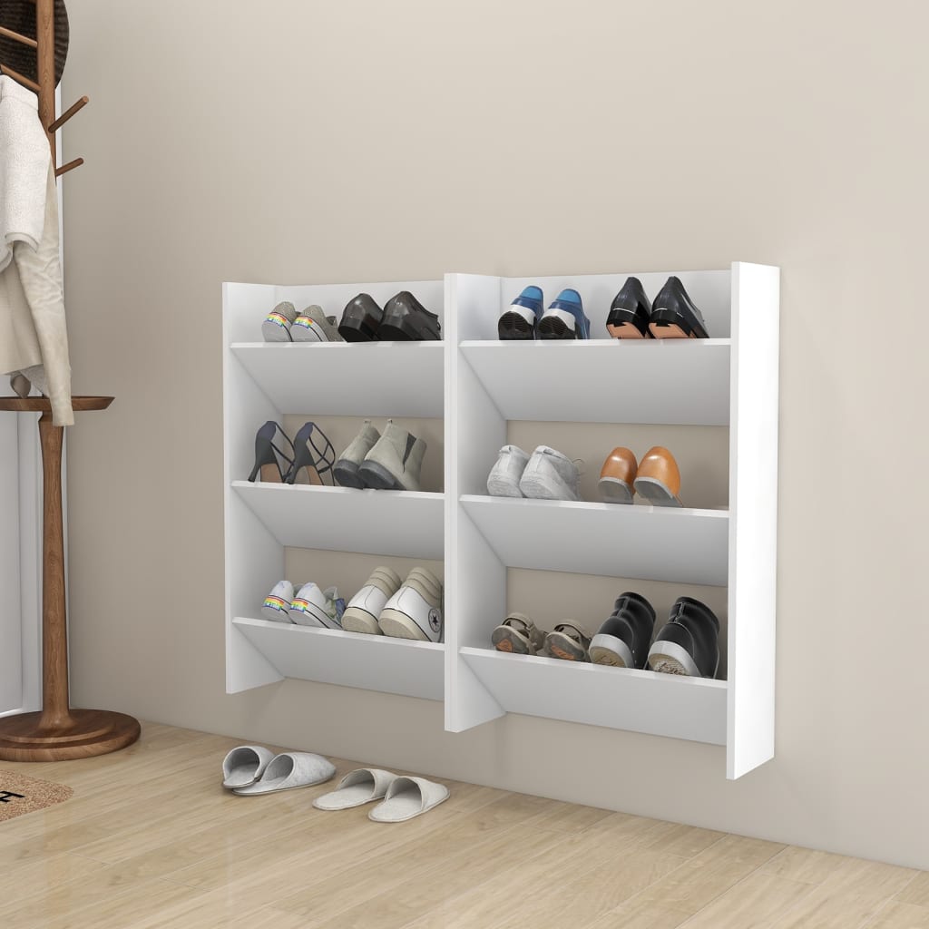 Wall Shoe Cabinets 2 pcs White 60x18x90 cm Engineered Wood