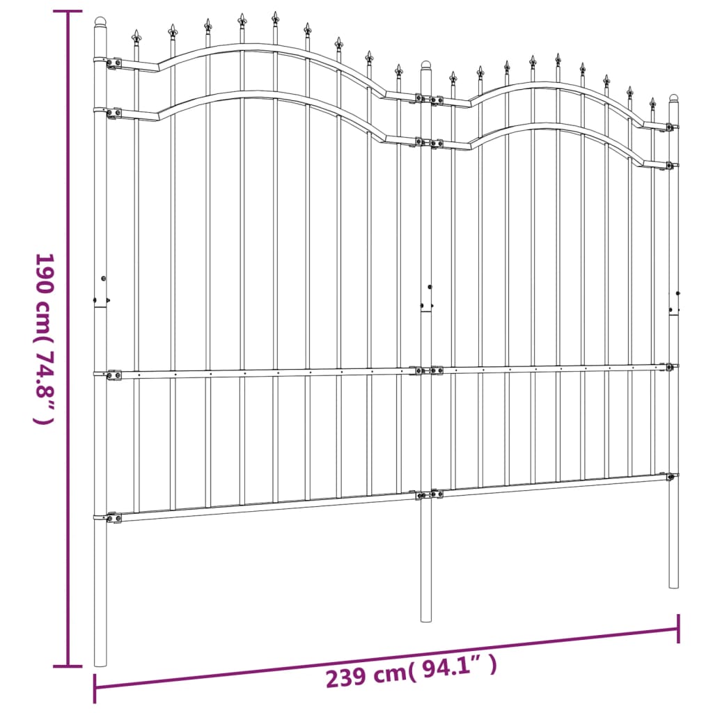 Garden Fence with Spear Top Black 239x150 cm Powder-coated Steel
