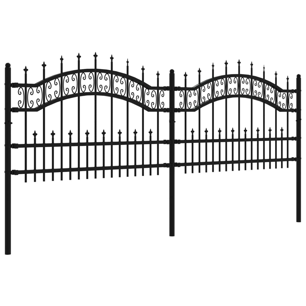 Garden Fence with Spear Top Black 240x75 cm Powder-coated Steel