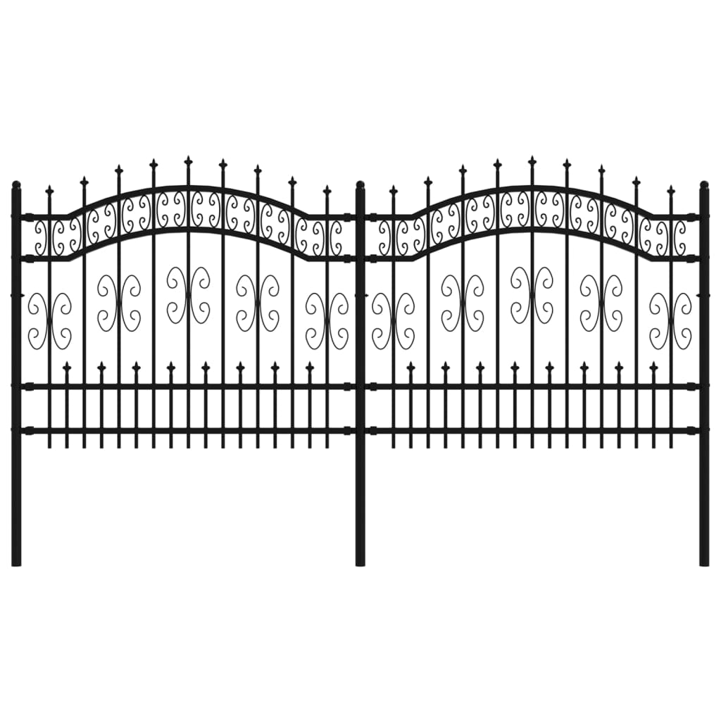 Garden Fence with Spear Top Black 240x100 cm Powder-coated Steel
