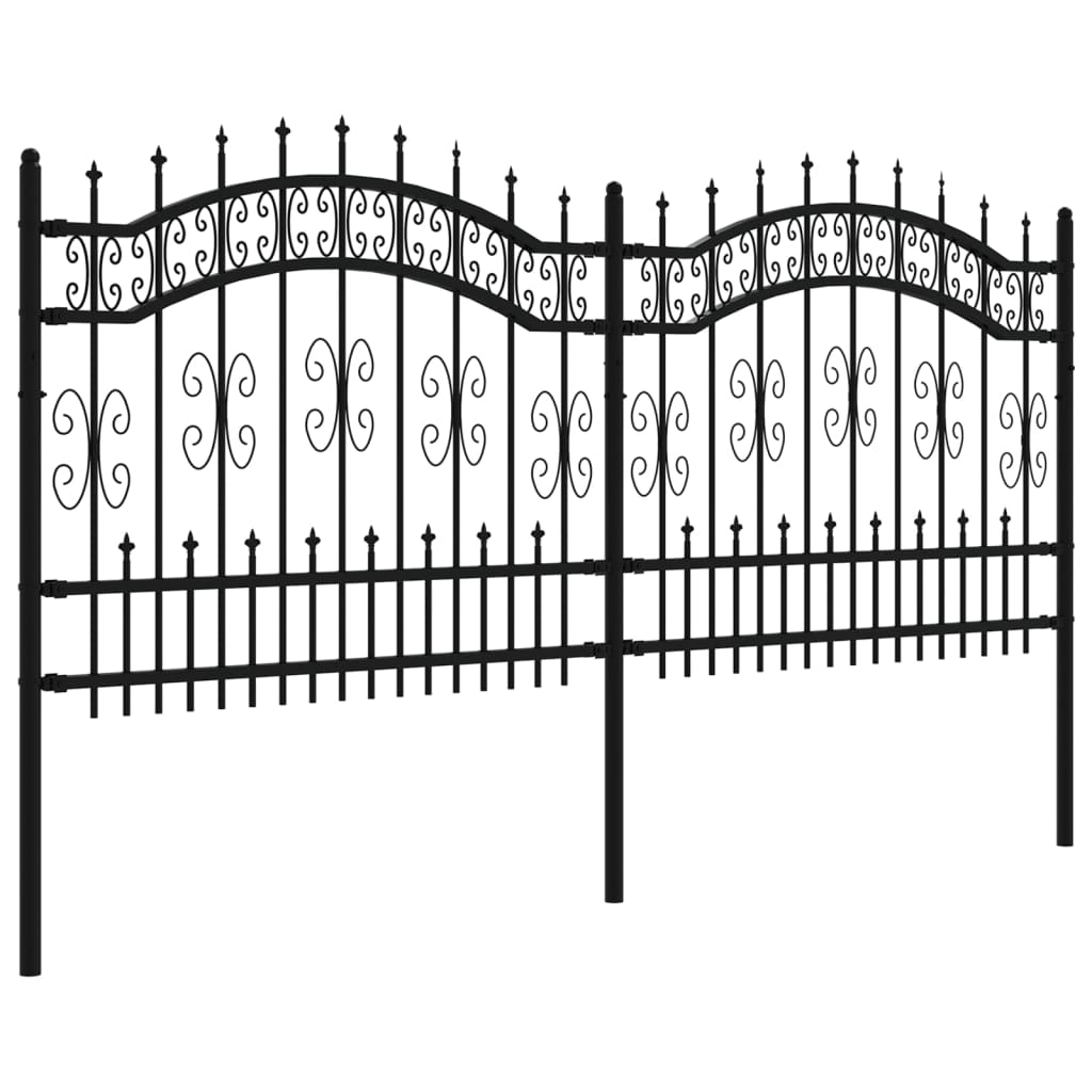 Garden Fence with Spear Top Black 240x100 cm Powder-coated Steel