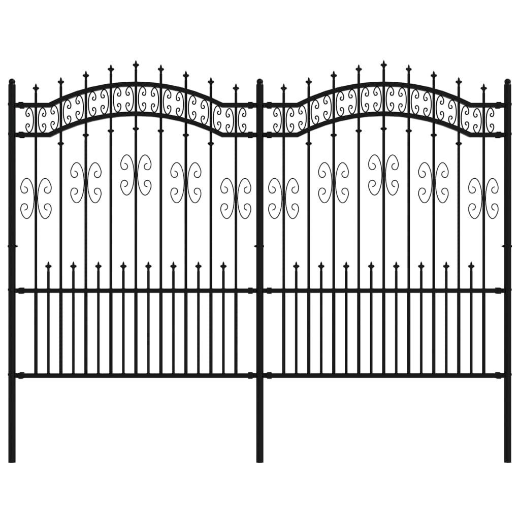 Garden Fence with Spear Top Black 240x150 cm Powder-coated Steel