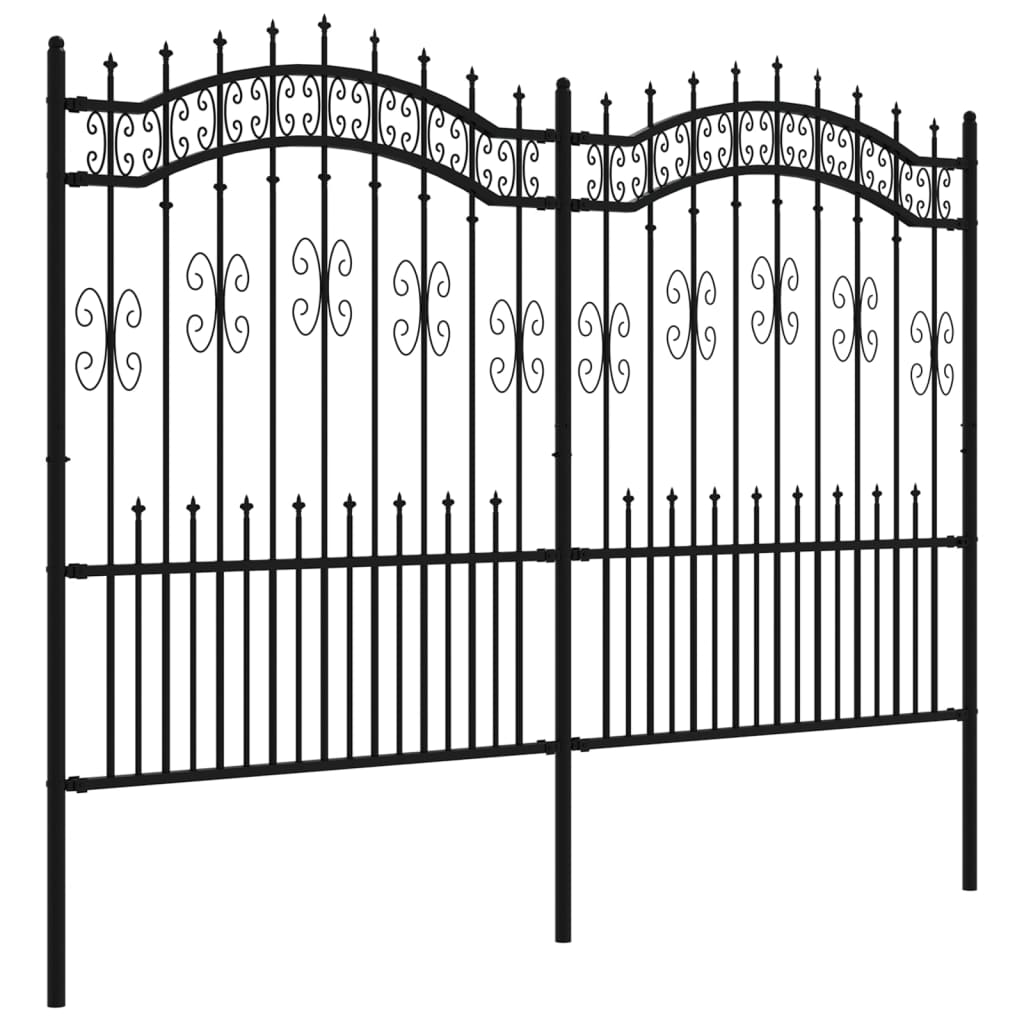 Garden Fence with Spear Top Black 240x150 cm Powder-coated Steel