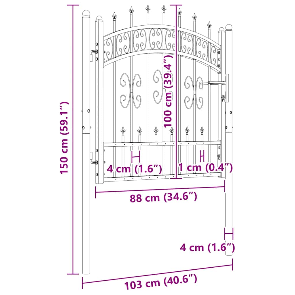 Fence Gate with Spear Top Black 103x100 cm Powder-coated Steel