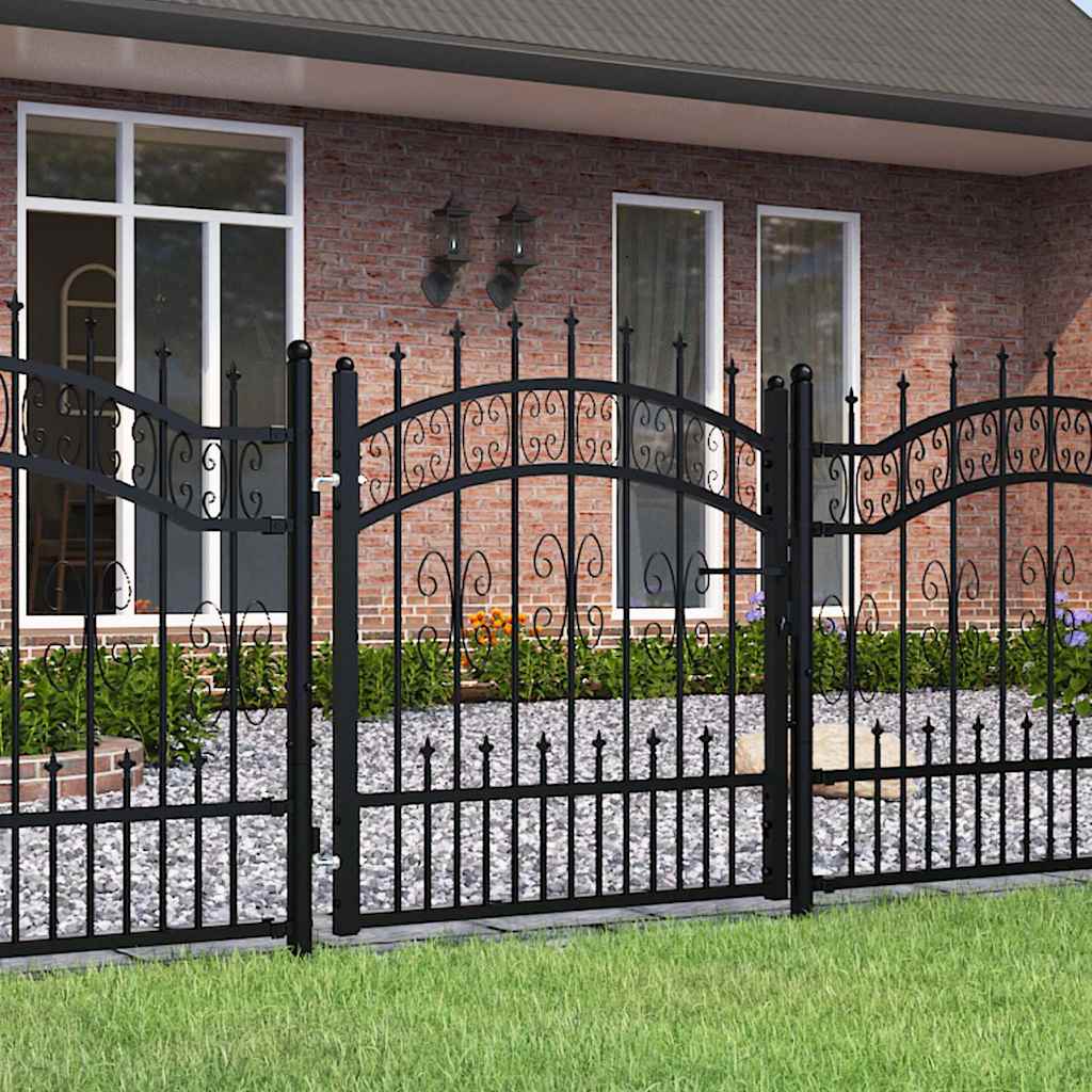 Fence Gate with Spear Top Black 103x100 cm Powder-coated Steel