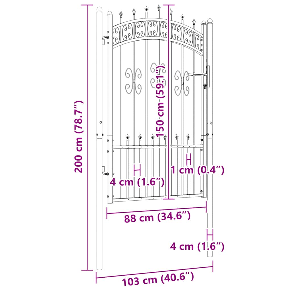 Fence Gate with Spear Top Black 103x150 cm Powder-coated Steel