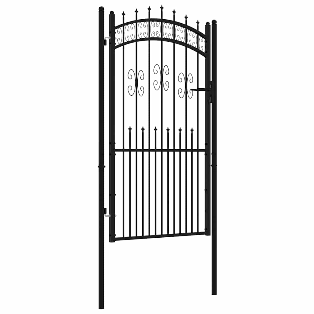 Fence Gate with Spear Top Black 103x175 cm Powder-coated Steel