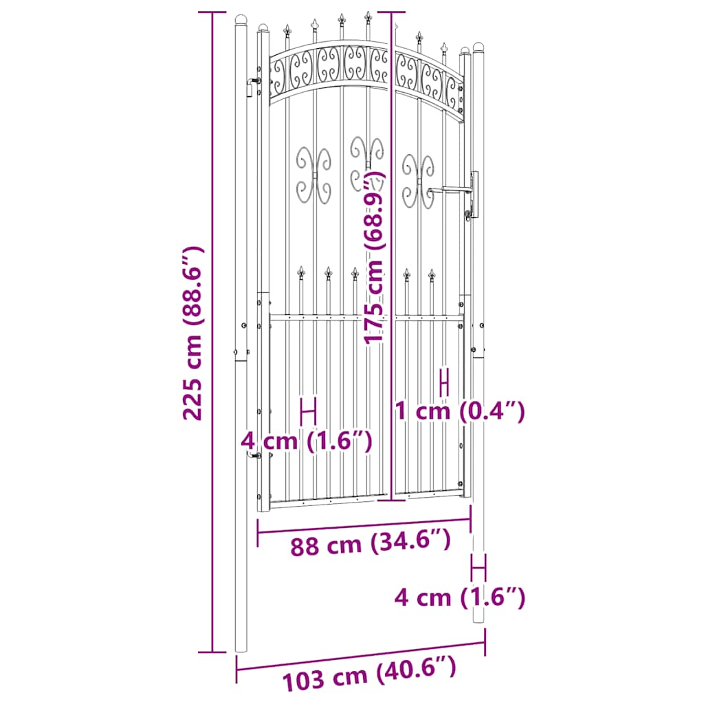 Fence Gate with Spear Top Black 103x175 cm Powder-coated Steel