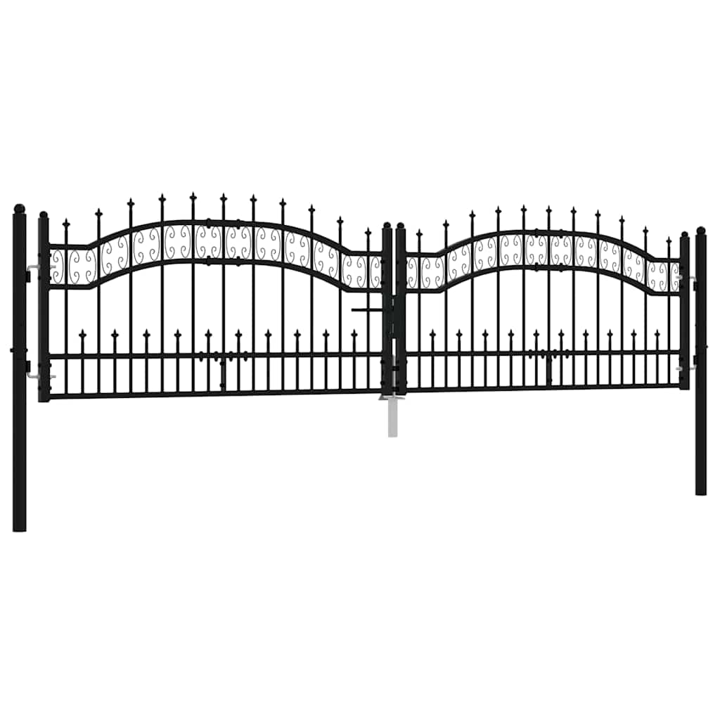 Fence Gate with Spear Top Black 305x75 cm Powder-coated Steel