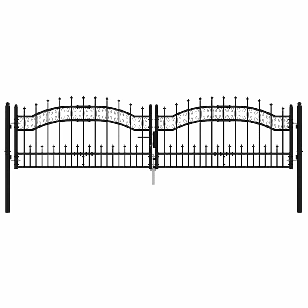 Fence Gate with Spear Top Black 305x75 cm Powder-coated Steel