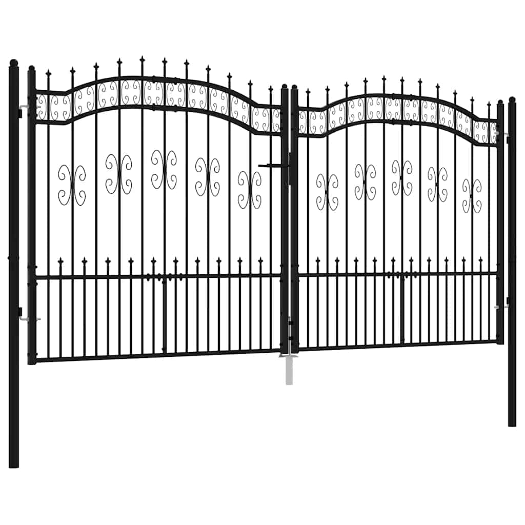 Fence Gate with Spear Top Black 305x150 cm Powder-coated Steel