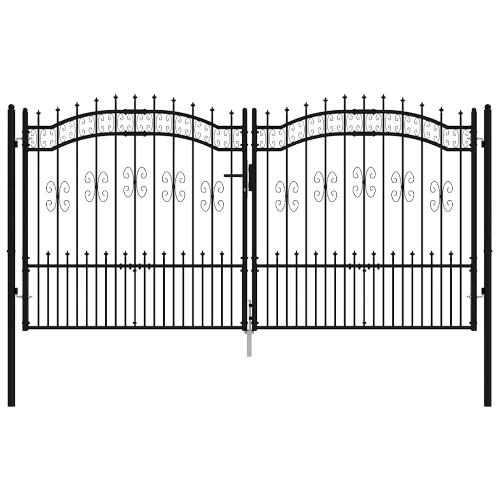 Fence Gate with Spear Top Black 305x150 cm Powder-coated Steel