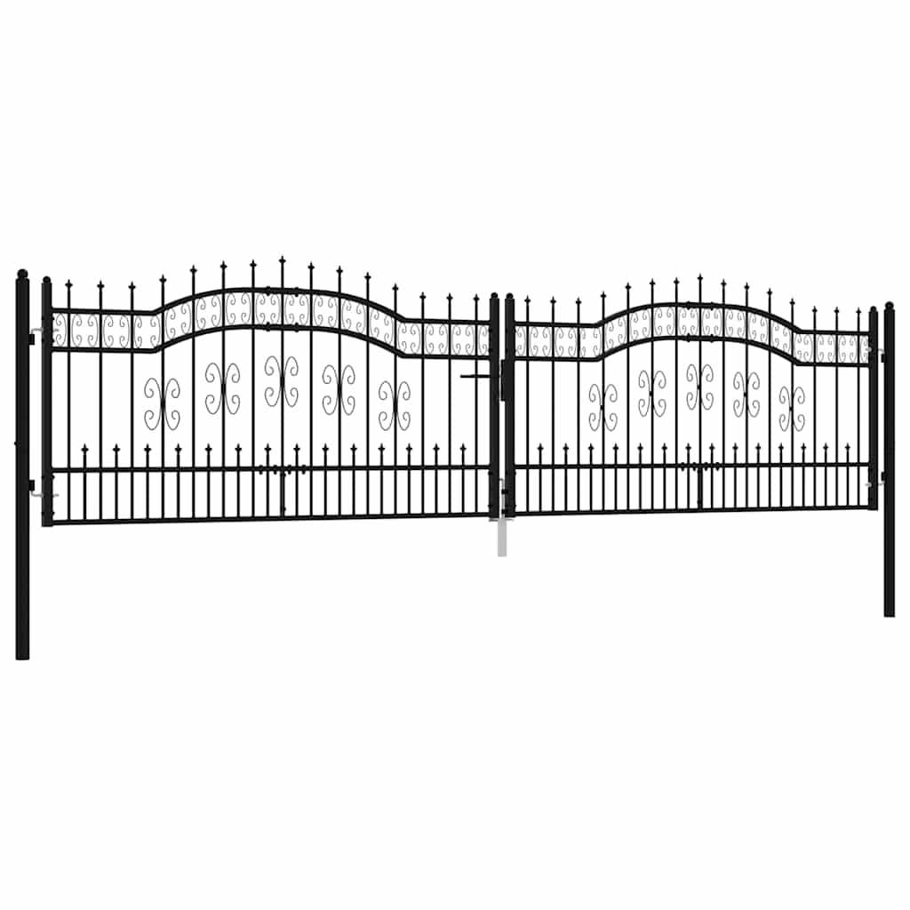 Fence Gate with Spear Top Black 406x100 cm Powder-coated Steel