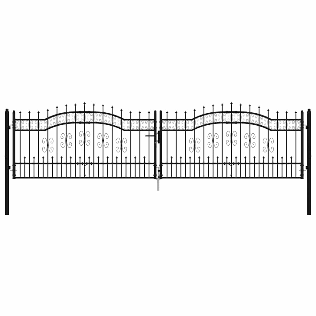 Fence Gate with Spear Top Black 406x100 cm Powder-coated Steel