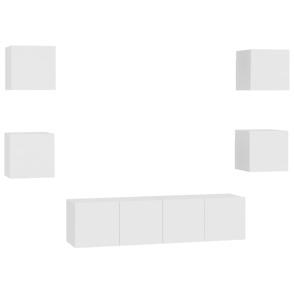 6 Piece TV Cabinet Set White Engineered Wood