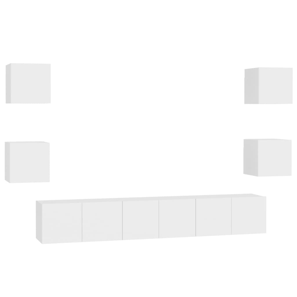 7 Piece TV Cabinet Set White Engineered Wood