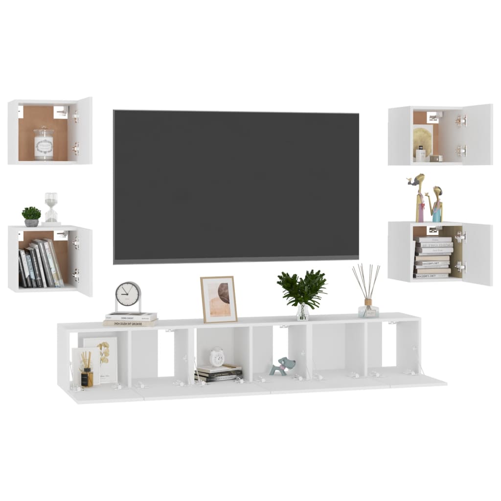 7 Piece TV Cabinet Set White Engineered Wood