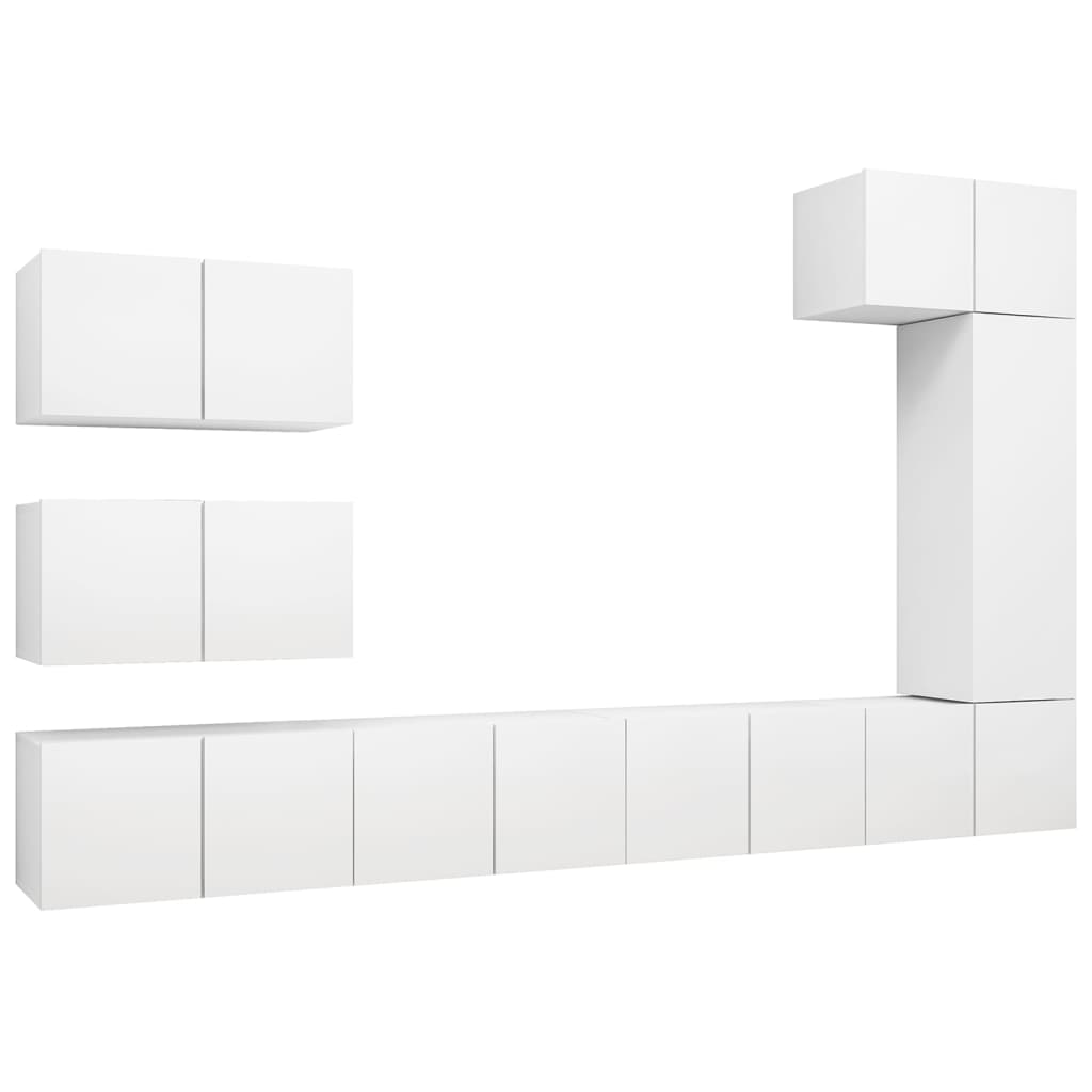 8 Piece TV Cabinet Set White Engineered Wood