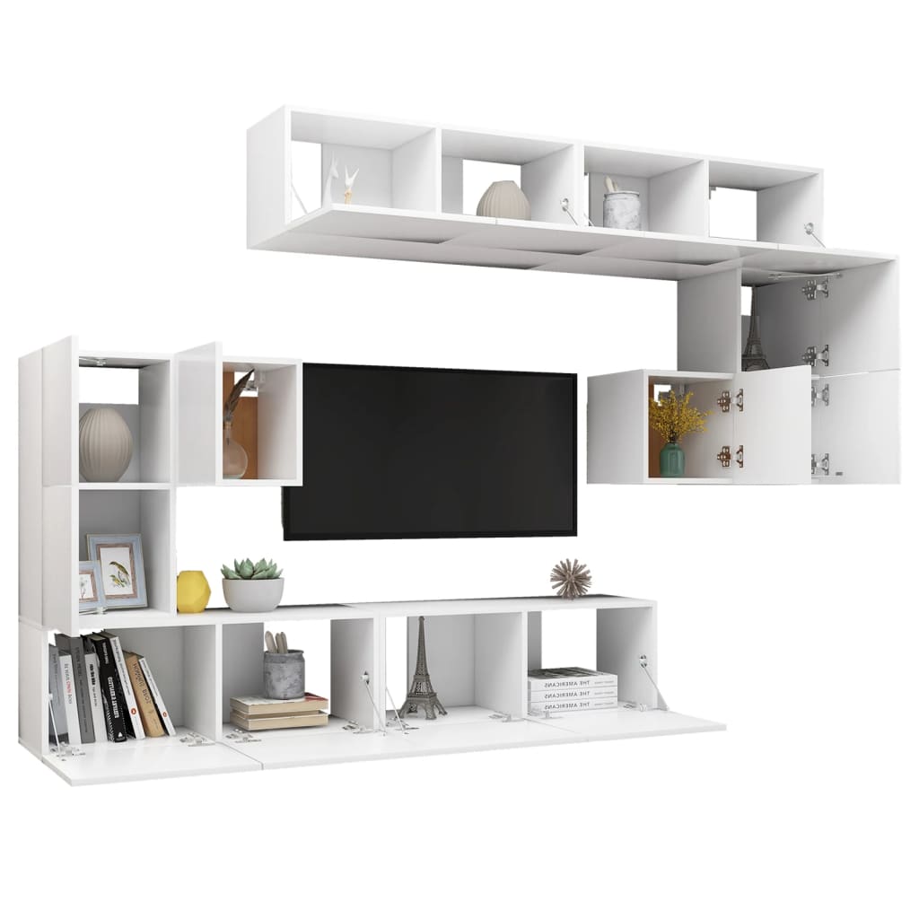 8 Piece TV Cabinet Set White Engineered Wood