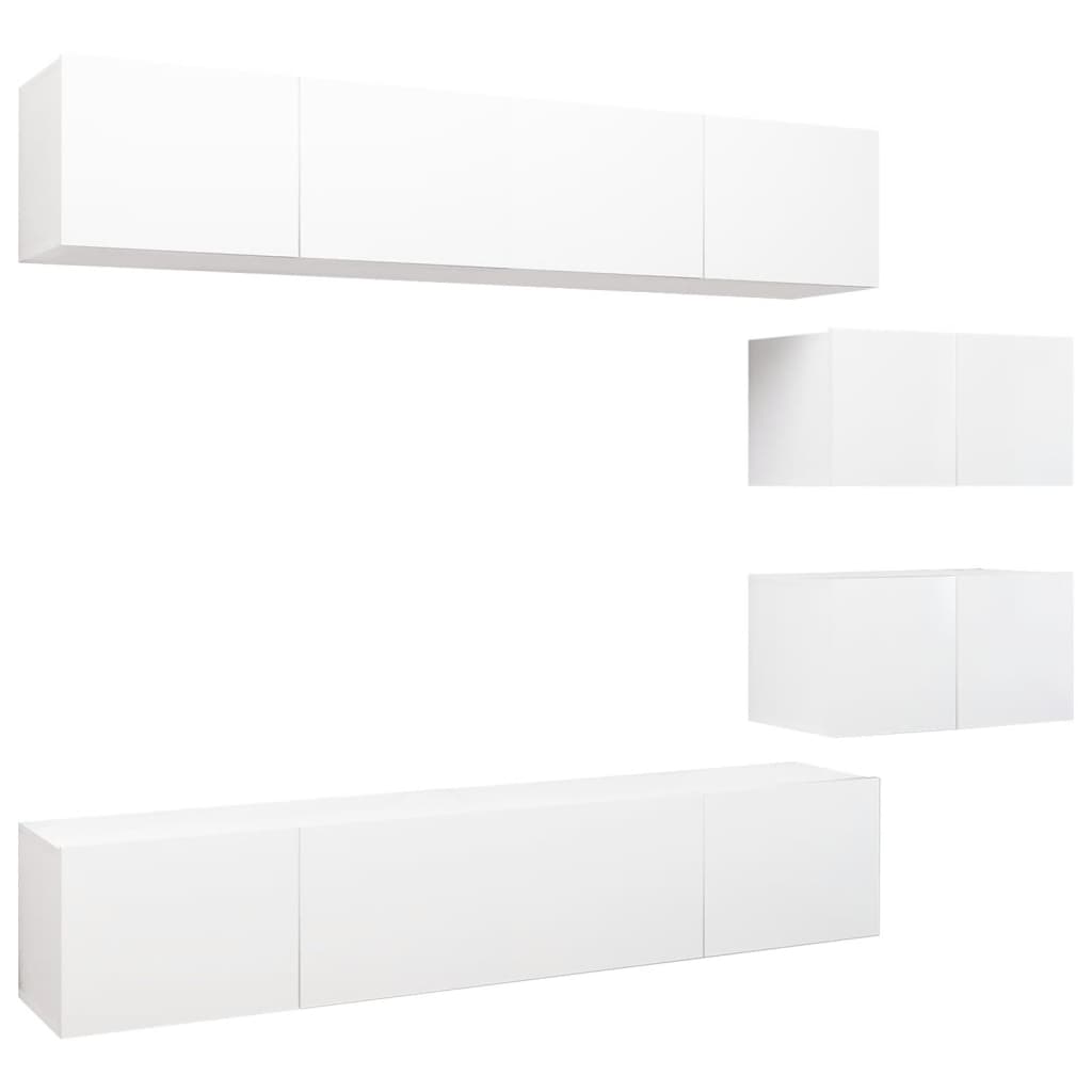 6 Piece TV Cabinet Set White Engineered Wood