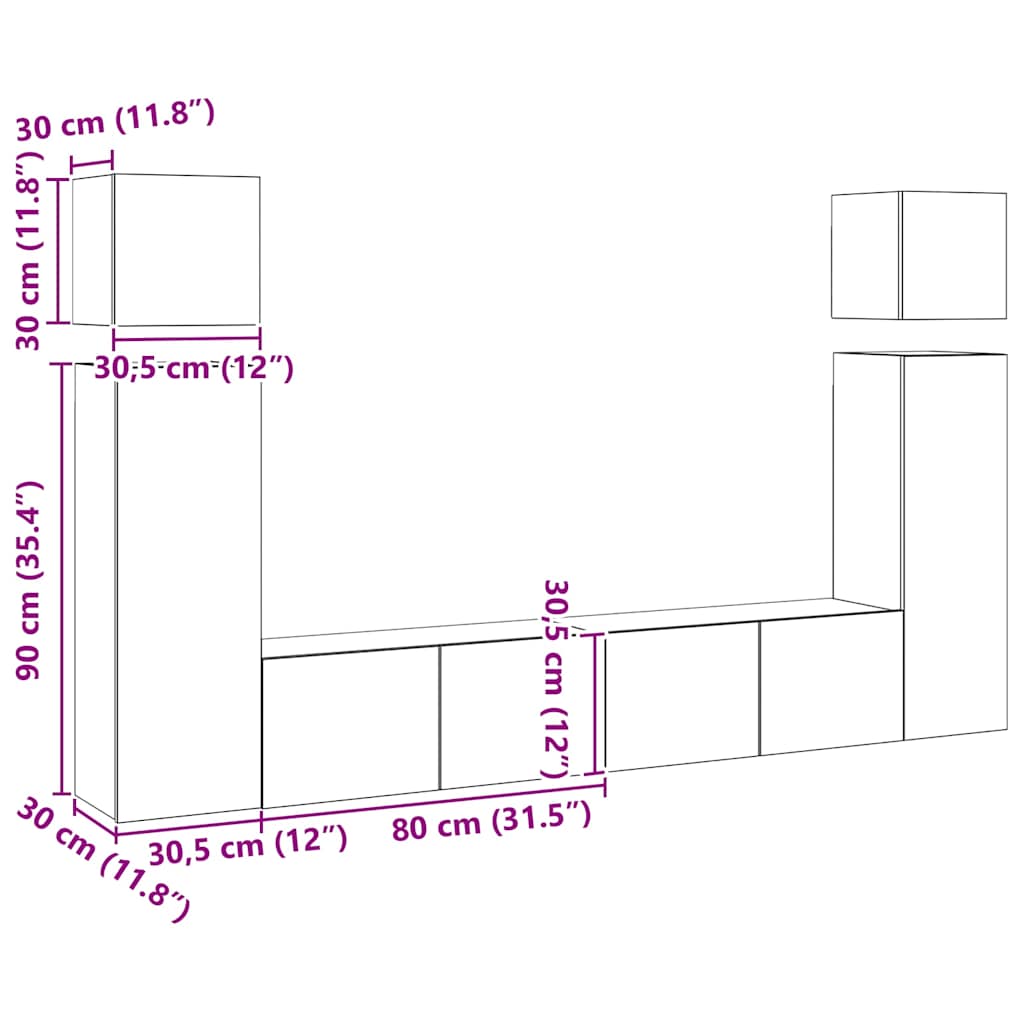 8 Piece TV Cabinet Set Sonoma Oak Engineered Wood
