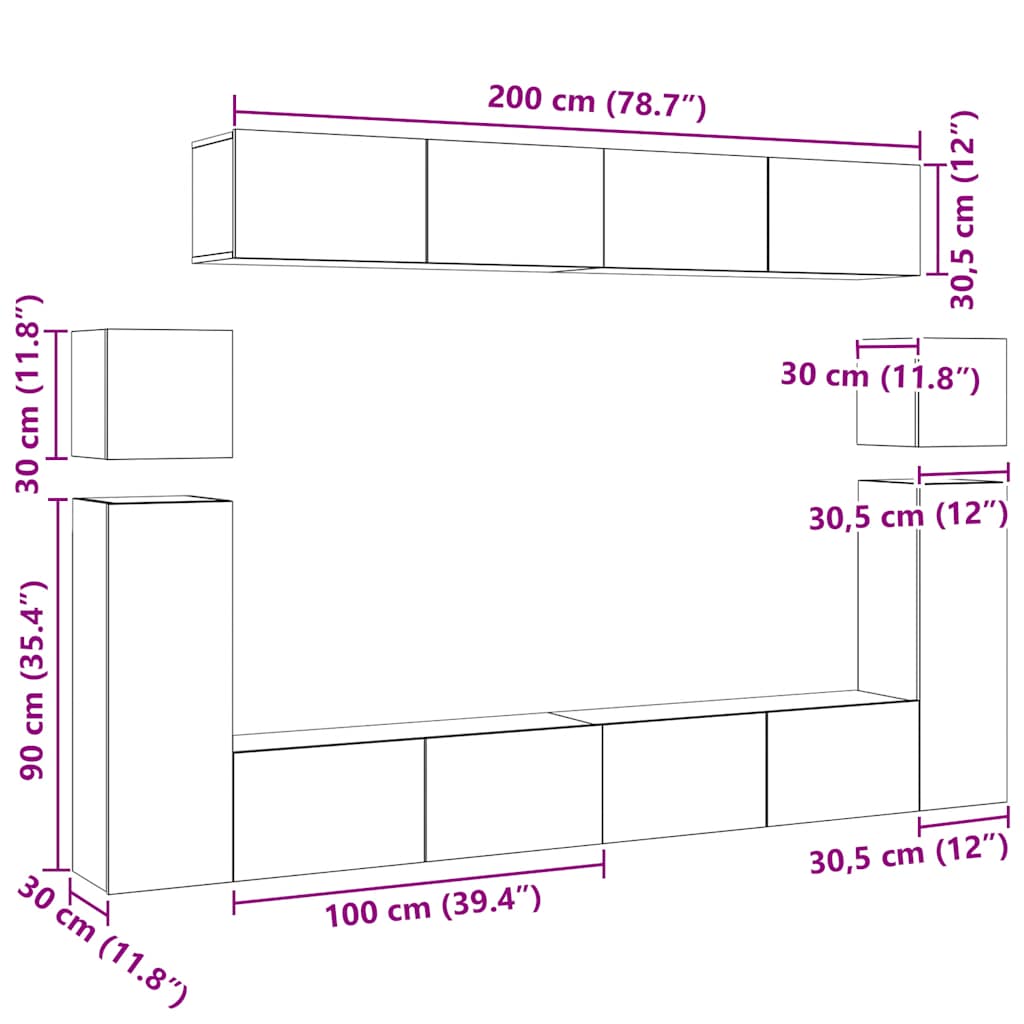 8 Piece TV Cabinet Set Sonoma Oak Engineered Wood